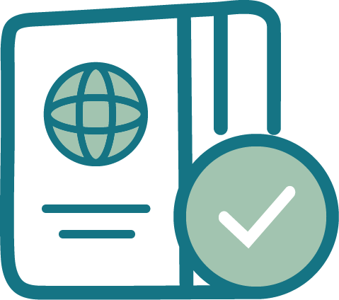 Ícone de um passaporte e globo terrestre, representando os serviços legais para obtenção de vistos