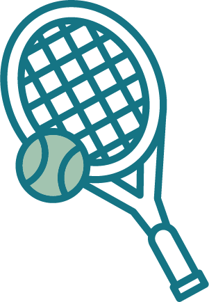 Ícone ilustrativo de uma raquete e bola de ténis, representando atividades desportivas ao ar livre